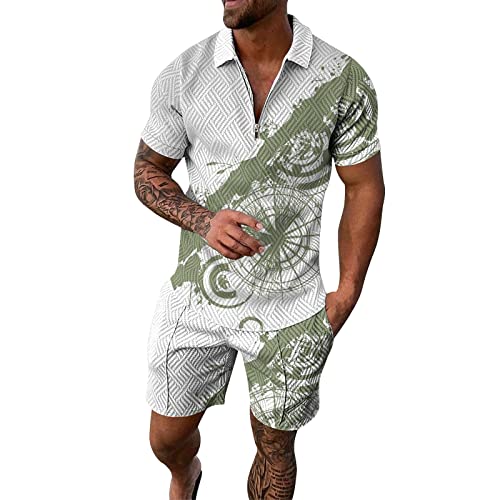 Rusaly herren outfit komplett set casual Trainingsanzug für Herren Sommer Mode Sportanzug 2 Teiliges Outfit Set Kurzarm T-Shirts mit Rundhalsausschnitt + Kurze Hose Freizeitanzug für Männer von Rusaly