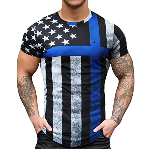 Tops Lässiges Independence Day T-Shirt mit Rundhals für Herren Sommer Hemd T-Shirt Herren USA Flagge Tshirt Amerika Flagge 3D T Shirt Adler Druck Herren Oberteile Hemden Tops A1729 von Rusaly