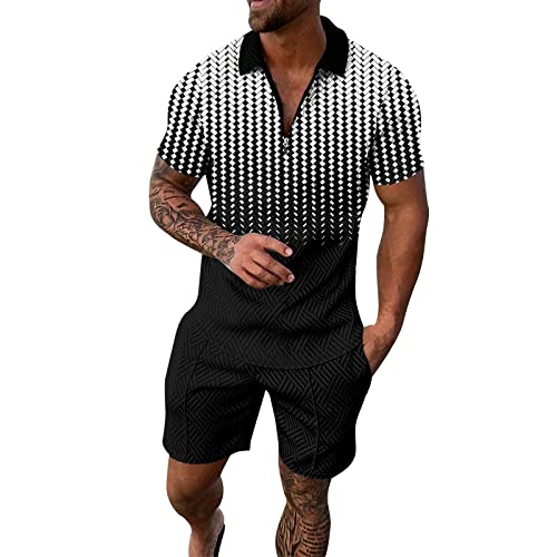 Sommer Outfit Herren 2 teiler leinen Trainingsanzug für Herren Sommer Sportanzug Kurzarm T-Shirts + Kurze Hose Freizeitanzug Männer Rundhals Oberteile Sporthose Sporthose Kurzarmanzug von Rusaly