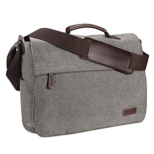 Ruschen Umhängetasche Herren aus Canvas, Hochwertige Herrentasche, Laptoptasche für 15,6 Zoll Laptop, Schultertasche/Kuriertasche/Messenger Bag, Grau von Ruschen