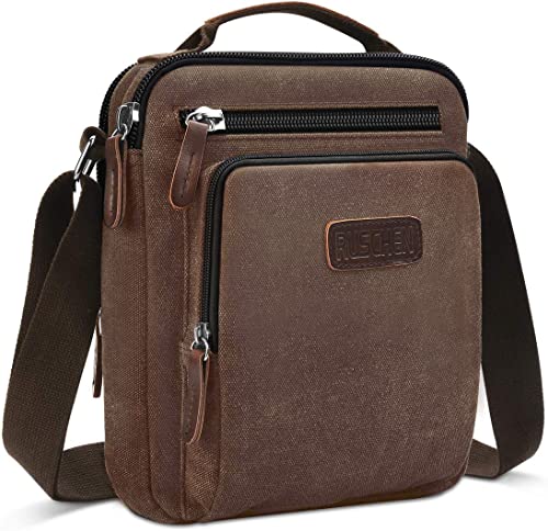 Ruschen Umhängetasche Schultertasche für Herren, Damen und Jungen, Kuriertasche aus Canvas, Herrentasche, Messenger Bag für Tägliches Leben Reise, Braun von Ruschen