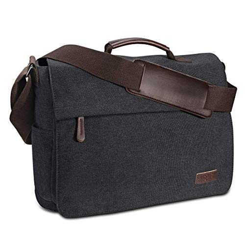 Ruschen Umhängetasche Herren aus Vintagem Segeltuch, Premium Herrentasche, Laptoptasche für 15,6 Zoll Laptop, Schultertasche/Kuriertasche/Messenger Bag, SCHWARZ von Ruschen