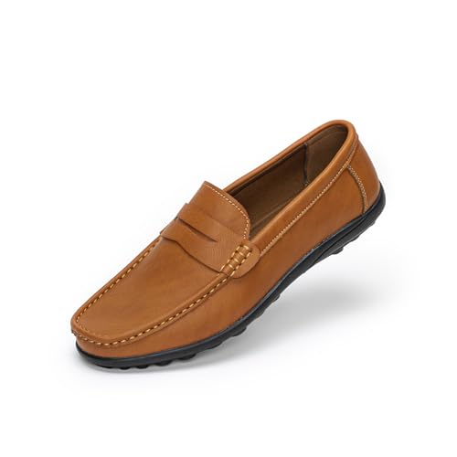Rusffes Herren Loafers Flache Slip-on Fahrschuhe Atmungsaktiv Casual Mokassin Schuhe, Gelb-Braun, 39 2/3 EU von Rusffes