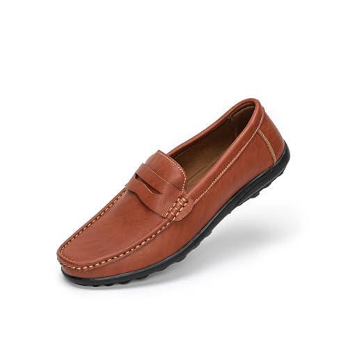 Rusffes Herren Loafers Flache Slip-on Fahrschuhe Atmungsaktiv Casual Mokassin Schuhe, rotbraun, 44 EU von Rusffes