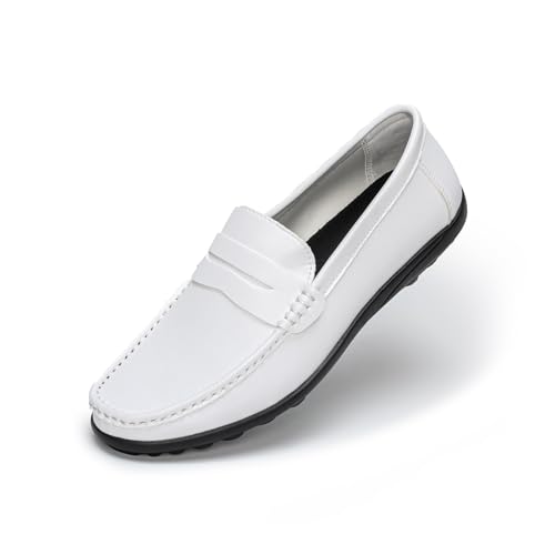 Rusffes Herren Loafers Flache Slip-on Fahrschuhe Atmungsaktiv Casual Mokassin Schuhe, weiß, 42 1/3 EU von Rusffes