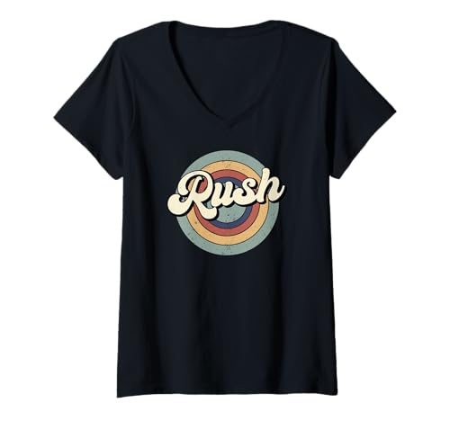 Damen Retro Vintage Rush Nachname Herren Damen Junge Mädchen T-Shirt mit V-Ausschnitt von Rush Surname