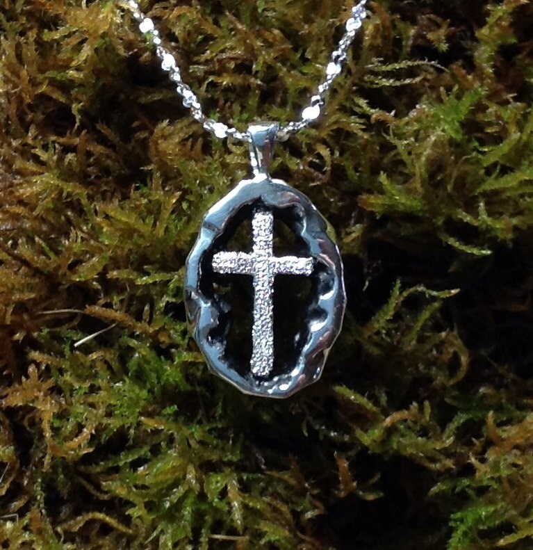 Auferstehung Kreuz Anhänger Sterling Silber Mit Diamant Pave' Werkzeug Klein Auferstehung Kreuz Anhänger Sterling Silber Mit Diamant Pave' Werkzeug Klein von RushStudio