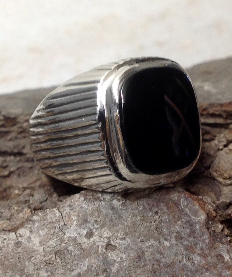 Linie Design Ring Sterlingsilber Mit Onyx, Türkis, Perlmutt, Abalone Linie Design Ring Sterlingsilber Mit Onyx, Türkis, Perlmutt, Abalone von RushStudio