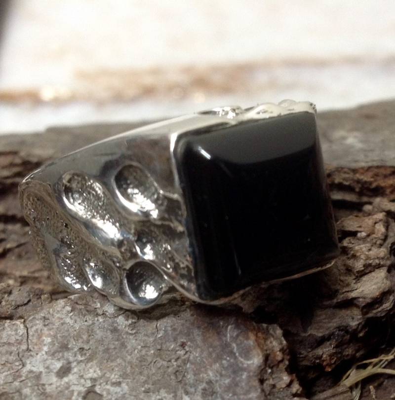 Nugget Ring Sterlingsilber Mit Onyx Oder Perlmutt, Abalone Türkis von RushStudio