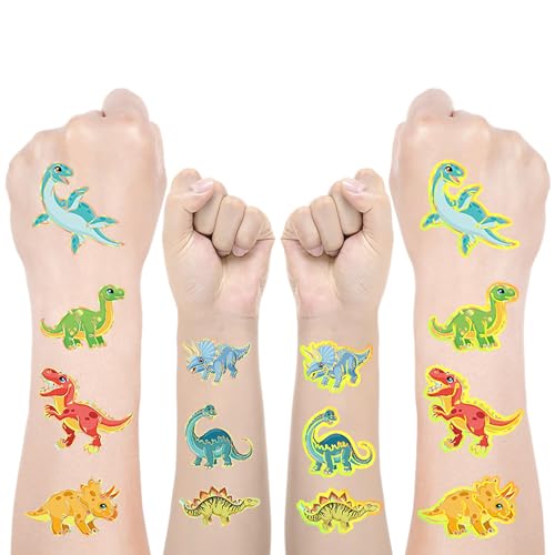Rusoz Dino Tattoo Kinder, 8 Sheets Metallic Tattoos Kinder Sicher und Langlebig Tattoo Hautfreundlich Leicht zu Entfernen für Adventskalender Supplies Favors Gift Bags von Rusoz