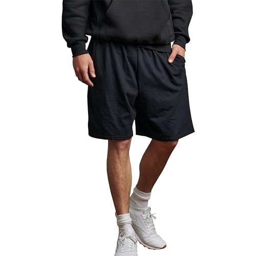Russell Athletic Herren Relaxed Fit 22,9 cm Baumwoll-Shorts mit Taschen, Verstellbarer Elastischer Bund, Größen S-4x Kurz, Schwarz, 3X von Russell Athletic