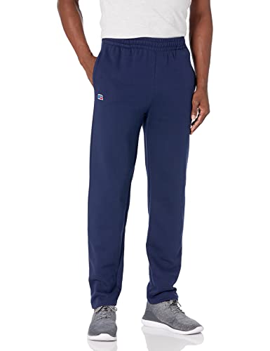 Russell Athletic Herren Baumwoll-Sweathose mit offenem Boden, Fleece Trainingshose, Navy, Mittel von Russell Athletic