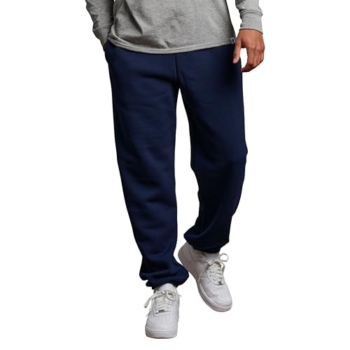 Russell Athletic Herren Dri Power Sweathose aus Fleece, Elastische Unterseite, Entspannte Passform, Feuchtigkeitstransport, Trainingshose, Marineblau mit Taschen, X-Groß von Russell Athletic