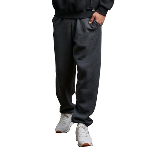 Russell Athletic Herren Dri Power Sweathose aus Fleece, Elastische Unterseite, Entspannte Passform, Feuchtigkeitstransport, Trainingshose, Schwarz meliert mit Taschen, X-Groß von Russell Athletic