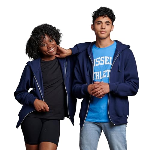 Russell Athletic Herren Dri Power Fleece-Hoodie mit durchgehendem Reißverschluss, Navy, Large von Russell Athletic