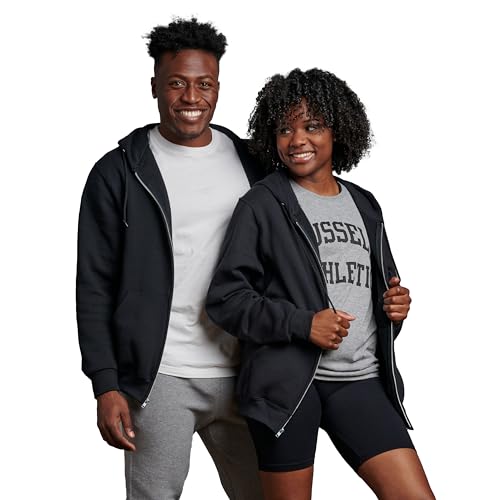 Russell Athletic Dri-Power Fleece-Hoodies für Herren, feuchtigkeitsableitend, Baumwollmischung, entspannte Passform, Größen S-4X, Schwarzer Durchgehender Reißverschluss, Medium von Russell Athletic