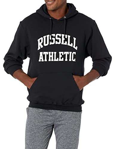 Russell Athletic Herren Dri-Power Pullover Fleece Hoodie Kapuzenpullover, Schwarz – Arch Logo, Medium von Russell Athletic
