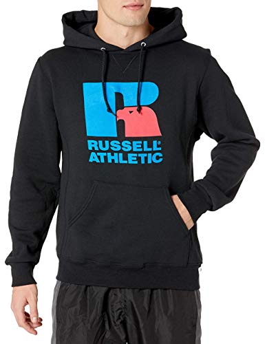 Russell Athletic Herren Dri-Power Pullover Fleece Hoodie Kapuzenpullover, Schwarz – großes Logo, Small von Russell Athletic