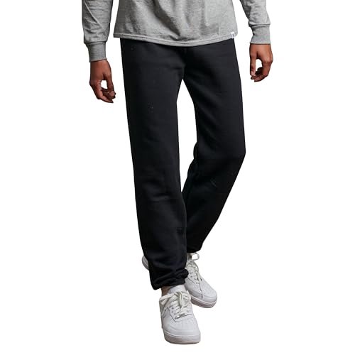 Russell Athletic Herren Dri Power Sweathose aus Fleece, Elastische Unterseite, Entspannte Passform, Feuchtigkeitstransport, mit Oder Ohne Taschen Trainingshose, schwarz, Groß von Russell Athletic