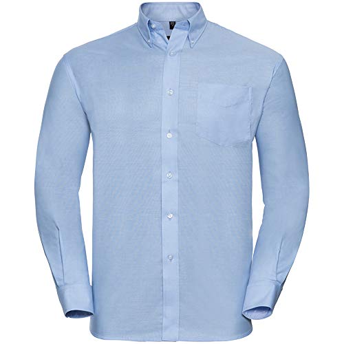 Russell Collection Easy Care Oxford Bluse, Langarm (4XL) (Oxford Blau) von Russell