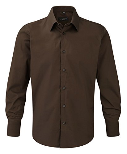 Russell Collection Herren Einfarbig Freizeit-Hemd Gr. XXL, Braun - Chocolate von Russell Athletic