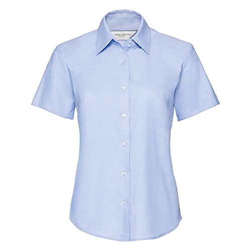 Russell Collection Easy Care Oxford Bluse, Kurzarm 5XL,Oxford Blau von Russell