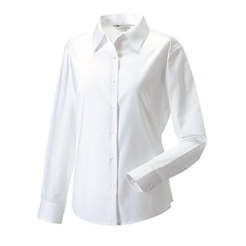 Russell Collection Easy Care Oxford Bluse, Langarm (XL) (Weiß) von Russell