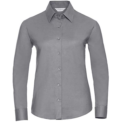 Russell Collection Easy Care Oxford Bluse, langarm (M) (Silber) von Russell