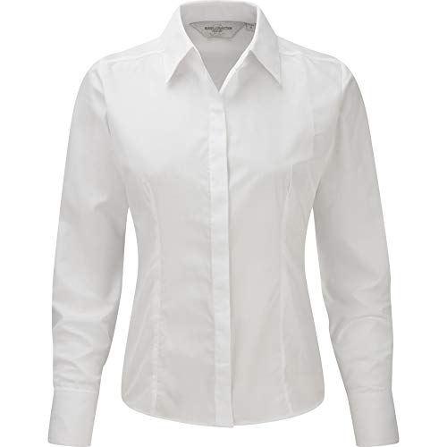 Russell Collection Popelin Bluse/Hemd, Langarm, pflegeleicht, tailliert (M) (Weiß) von Russell