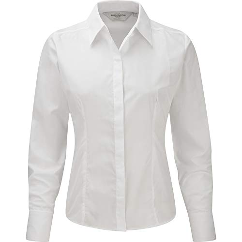Russell Collection Popelin Bluse/Hemd, Langarm, pflegeleicht, tailliert (S) (Weiß) von Russell
