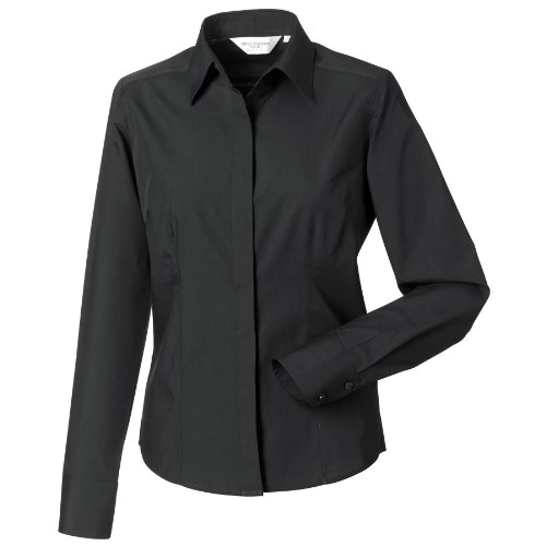 Russell Collection Popelin Bluse/Hemd, Langarm, pflegeleicht, tailliert (XL) (Schwarz) von Russell