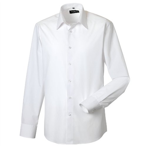 Russell Collection Popeline Herren Hemd, Langarm, pflegeleicht (3XL) (Weiß) von Russell
