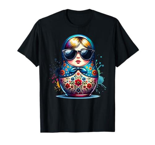 Russen Kostüm Russisch Matryoshka Designs - Damen Matroschka T-Shirt Schwarz S EU Klein Klassisch Halbarm Crew-Ausschnitt Abgerundete Manschette Polyester 100% Imported von Russen Kostüm Russisch Matryoshka Designs