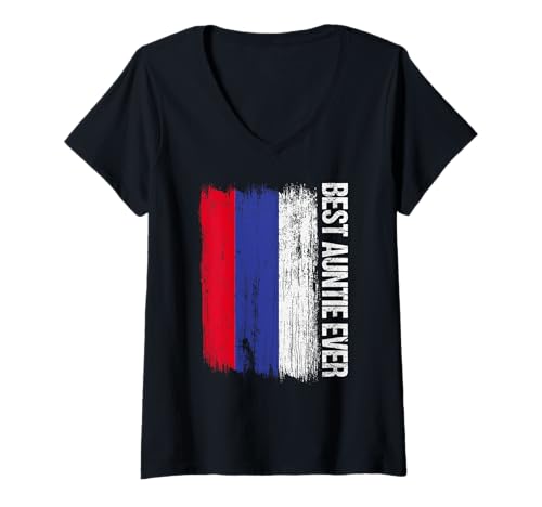 Damen Flagge mit Aufschrift "Best Auntie Ever", russische Tante T-Shirt mit V-Ausschnitt Damen Flagge mit Aufschrift "Best Auntie Ever", russische Tante T-Shirt mit V-Ausschnitt von Russia Flag Design Russian Roots Pride