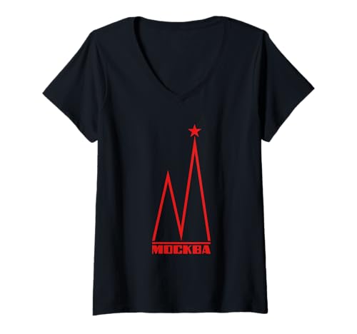 Damen Russland Moskau UDSSR Russisch Russe CCCP T-Shirt mit V-Ausschnitt von Russia Moscow Russian Russland CCCP Designs