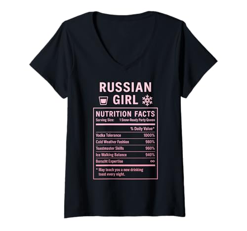 Damen Russisches Mädchen Stolze Frauen mit russischen Wurzeln T-Shirt mit V-Ausschnitt von Russian Culture Gifts for Russia Women