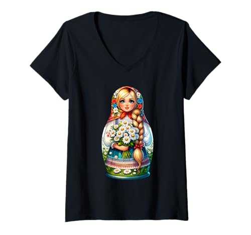 Damen Matroschka auf russisch Matryoshka Doll Russian und Russen T-Shirt mit V-Ausschnitt Damen Matroschka auf russisch Matryoshka Doll Russian und Russen T-Shirt mit V-Ausschnitt von Russian Girl Matrjoschka Russland Russin Kostüm