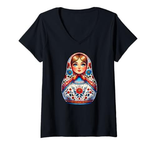 Damen Matroschka auf russisch Matryoshka Doll Russian und Russen T-Shirt mit V-Ausschnitt Damen Matroschka auf russisch Matryoshka Doll Russian und Russen T-Shirt mit V-Ausschnitt von Russian Girl Matrjoschka Russland Russin Kostüm