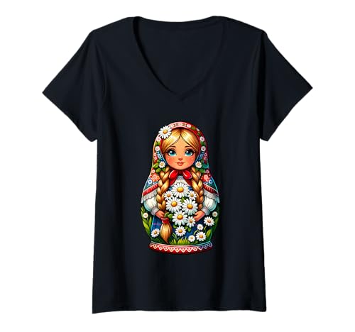 Damen Matroschka auf russisch Matryoshka Doll Russian und Russen T-Shirt mit V-Ausschnitt Damen Matroschka auf russisch Matryoshka Doll Russian und Russen T-Shirt mit V-Ausschnitt von Russian Girl Matrjoschka Russland Russin Kostüm