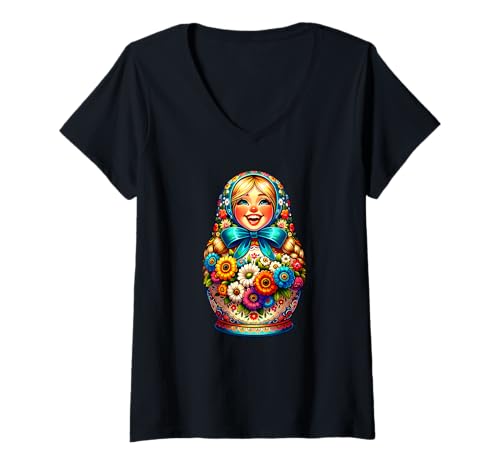 Damen Matroschka auf russisch Matryoshka Doll Russian und Russen T-Shirt mit V-Ausschnitt Damen Matroschka auf russisch Matryoshka Doll Russian und Russen T-Shirt mit V-Ausschnitt von Russian Girl Matrjoschka Russland Russin Kostüm