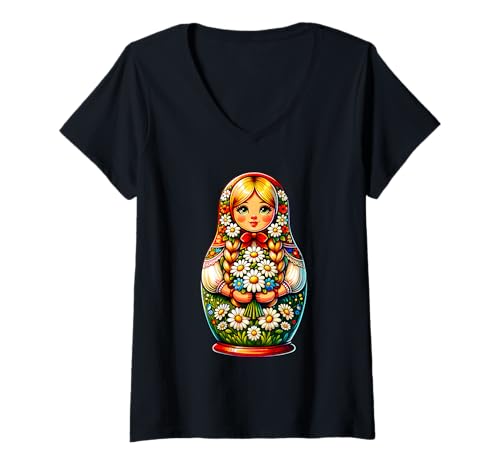 Damen Matroschka auf russisch Matryoshka Doll Russian und Russen T-Shirt mit V-Ausschnitt Damen Matroschka auf russisch Matryoshka Doll Russian und Russen T-Shirt mit V-Ausschnitt von Russian Girl Matrjoschka Russland Russin Kostüm