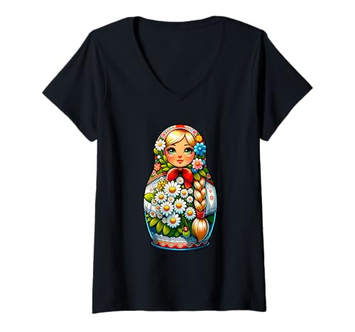 Damen Matroschka auf russisch Matryoshka Doll Russian und Russen T-Shirt mit V-Ausschnitt Damen Matroschka auf russisch Matryoshka Doll Russian und Russen T-Shirt mit V-Ausschnitt von Russian Girl Matrjoschka Russland Russin Kostüm