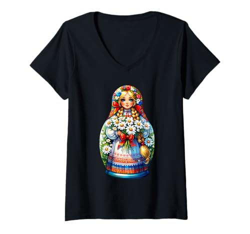 Damen Matroschka auf russisch Matryoshka Doll Russian und Russen T-Shirt mit V-Ausschnitt Damen Matroschka auf russisch Matryoshka Doll Russian und Russen T-Shirt mit V-Ausschnitt von Russian Girl Matrjoschka Russland Russin Kostüm