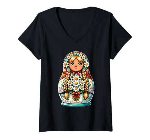 Damen Matroschka auf russisch Matryoshka Doll Russian und Russen T-Shirt mit V-Ausschnitt Damen Matroschka auf russisch Matryoshka Doll Russian und Russen T-Shirt mit V-Ausschnitt von Russian Girl Matrjoschka Russland Russin Kostüm
