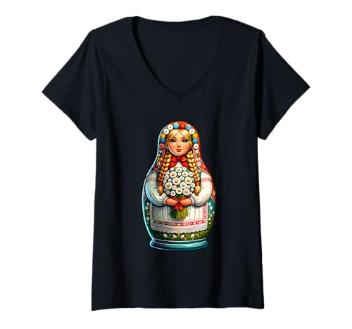 Damen Matroschka auf russisch Matryoshka Doll Russian und Russen T-Shirt mit V-Ausschnitt Damen Matroschka auf russisch Matryoshka Doll Russian und Russen T-Shirt mit V-Ausschnitt von Russian Girl Matrjoschka Russland Russin Kostüm
