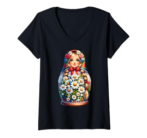 Damen Matroschka auf russisch Matryoshka Doll Russian und Russen T-Shirt mit V-Ausschnitt Damen Matroschka auf russisch Matryoshka Doll Russian und Russen T-Shirt mit V-Ausschnitt von Russian Girl Matrjoschka Russland Russin Kostüm