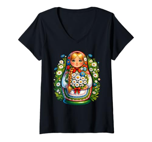 Damen Matroschka auf russisch Matryoshka Doll Russian und Russen T-Shirt mit V-Ausschnitt Damen Matroschka auf russisch Matryoshka Doll Russian und Russen T-Shirt mit V-Ausschnitt von Russian Girl Matrjoschka Russland Russin Kostüm