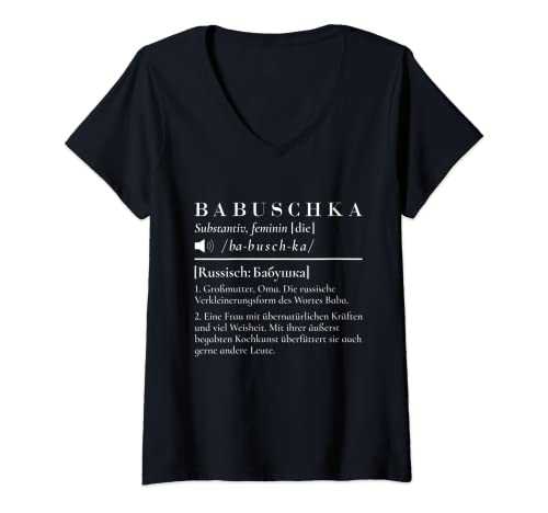 Damen Babuschka Definition Großmutter Russland UdSSR Russische Oma T-Shirt mit V-Ausschnitt von RussianLife Designs