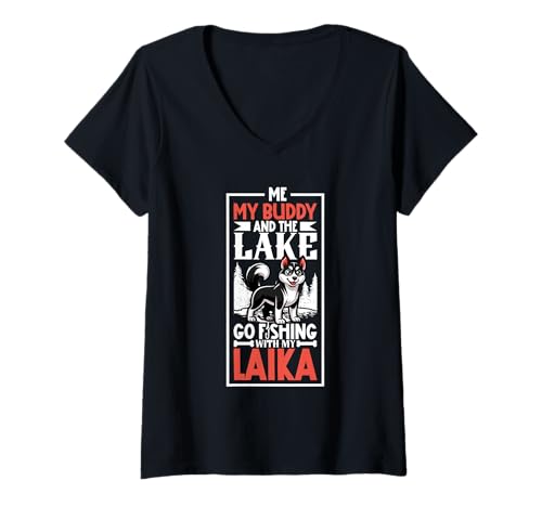 Damen Angeln und Russisch-Europäischer Laika T-Shirt mit V-Ausschnitt Damen Angeln und Russisch-Europäischer Laika T-Shirt mit V-Ausschnitt von Russisch-Europäischer Laika Designs
