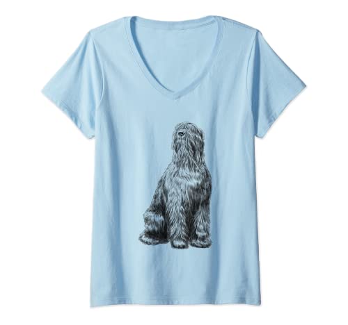 Damen Sitzender Hund Russischer Schwarzer Terrier T-Shirt mit V-Ausschnitt von Russischer Schwarzer Terrier Geschenke